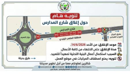  تنويه بخصوص اغلاق شارع المدارس من دوار النسيم حتى مفرق الكوري 